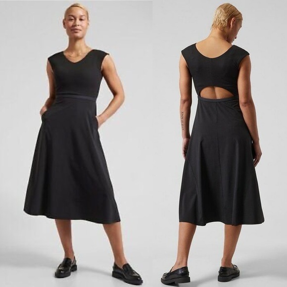 Athleta Dresses & Skirts - ATHLETA Ryder Dress Black Stretch Back Cutout Travel Work Everyday Women's Med